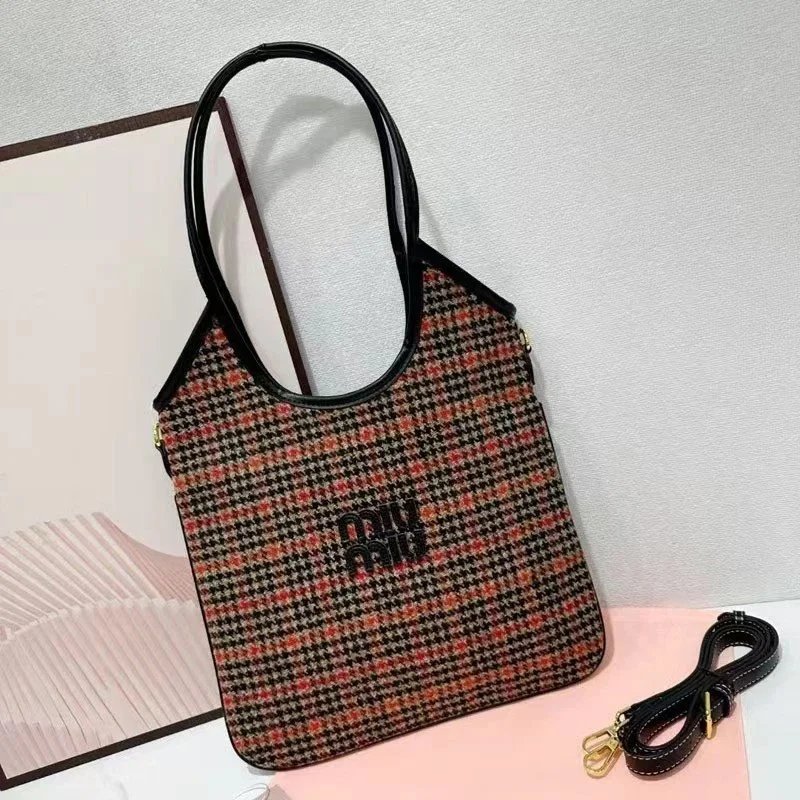 Miu Miu Miu Miu Houndstooth Plaid Shoulder Bag Multicolor