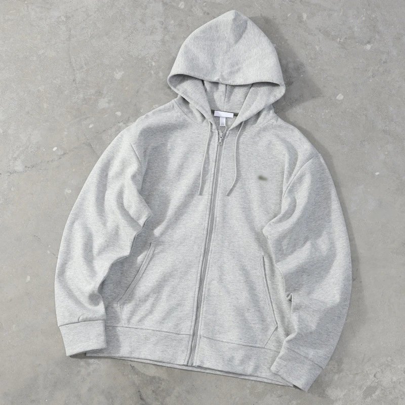 Crocodile fish basic embroidery logo three needle five thread zipper hooded sweatshirt for men and women