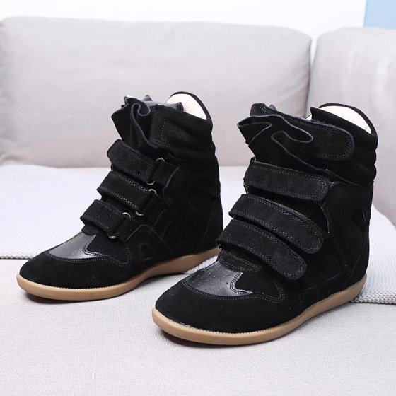 European & American Style Invisible Height-Increasing Women's Shoes Platform Wedge Sneakers Genuine Leather High-Top Color-Block Casual