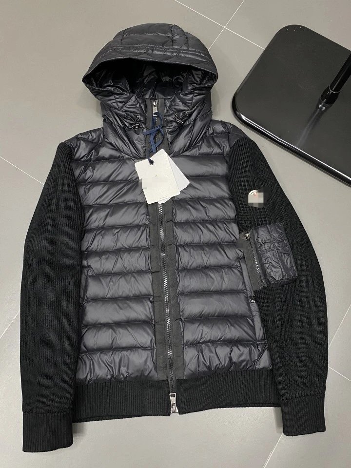 Mengjia Europe Station High-End Men's Wool Sleeve Knit Blend Down Jacket Versatile Hooded Coat Streetwear