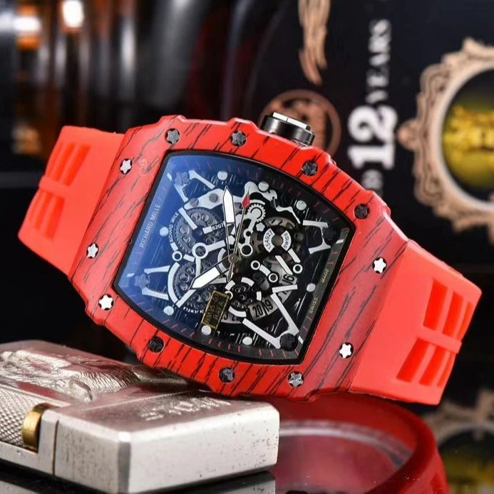 Red Wood-Effect Mechanical Watch