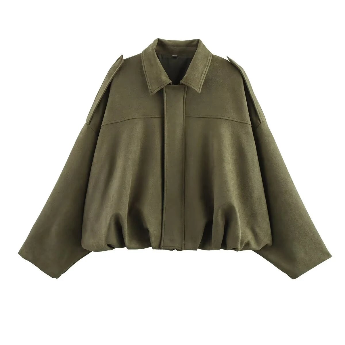 Aliexpress cross-border wholesale: 2025 fashionable european and american style bomber jacket – batwing sleeve zip-up casual top