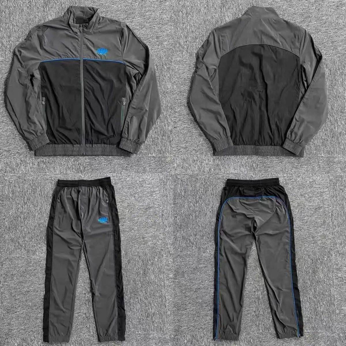 Syna tracksuit streetwear hip hop embroidered color block stand collar zip-up windbreaker jacket outwear sports suit for men