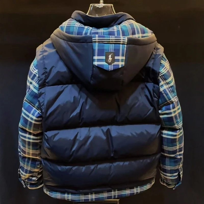 冬季新款男士个性假两件羽绒服休闲时百搭可机洗现货白鸭绒 - 135030