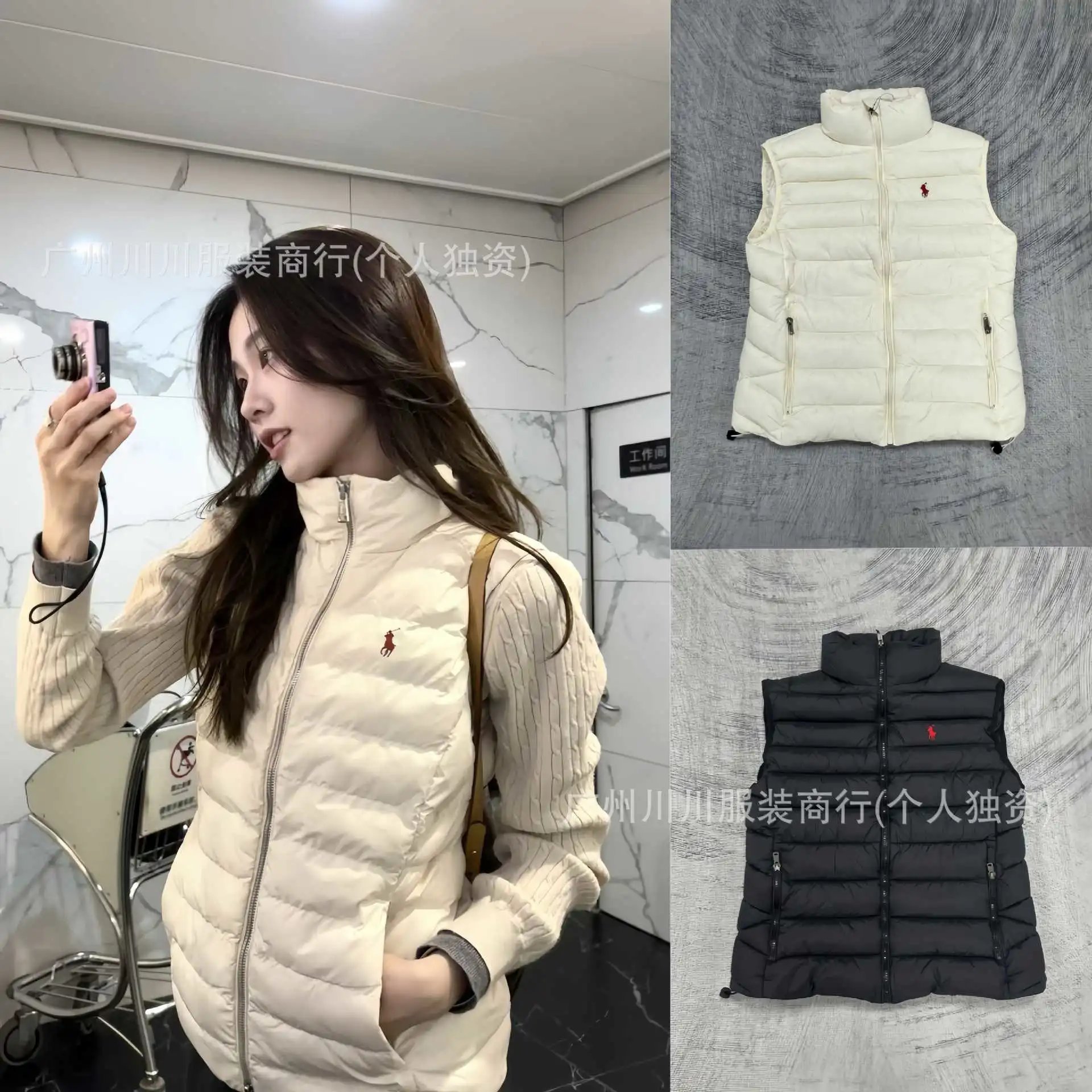 小马刺绣老钱风马甲纯色棉服坎肩通勤老干部拉夫通勤淑女 - 135146