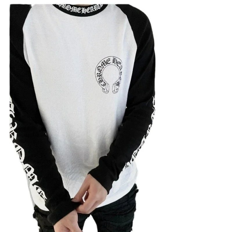 马蹄印花拼色插肩长袖T恤11 5