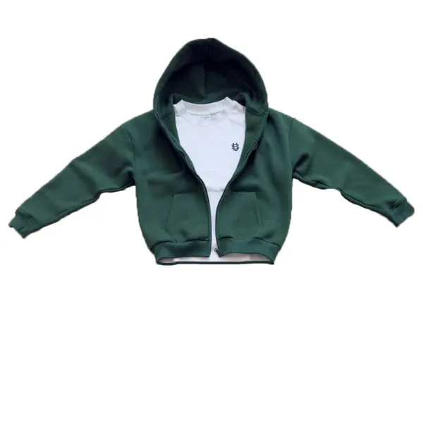 Design Zip-Up Hoodie in Forest Green with White Tee Layer - 1