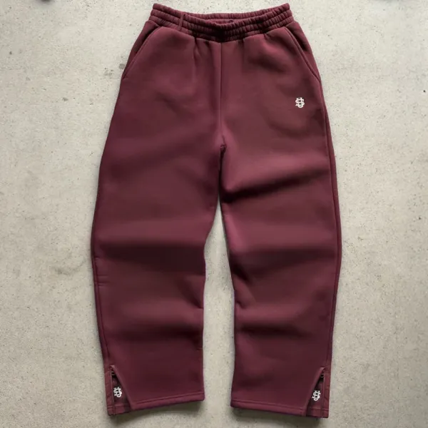 Design Logo-Embroidered Burgundy Sweatpants - 1