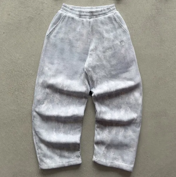Design Waffle Texture Tie-Dye Sweatpants Gray - 1
