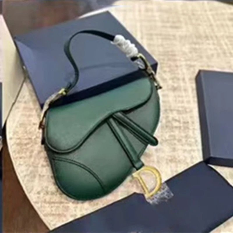 Dior Crossbody Bags Saddle Bag with D Charm — Dark green saddle