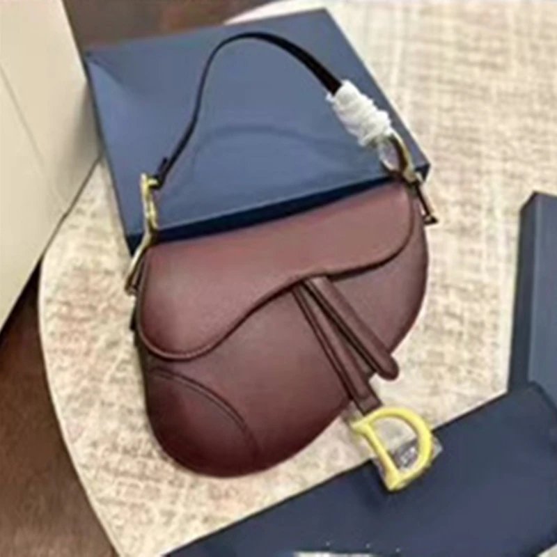 Dior Crossbody Bags Saddle Bag with D Charm — Burgundy saddle