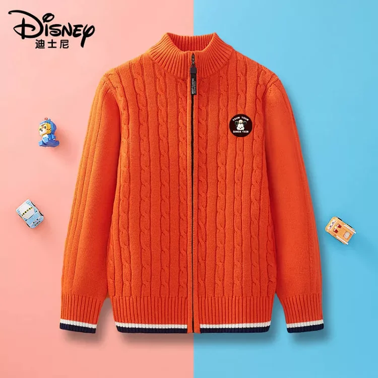 神价格下的极致做工：迪士尼儿童拉链开衫新款中大童纯棉加绒针织毛衣