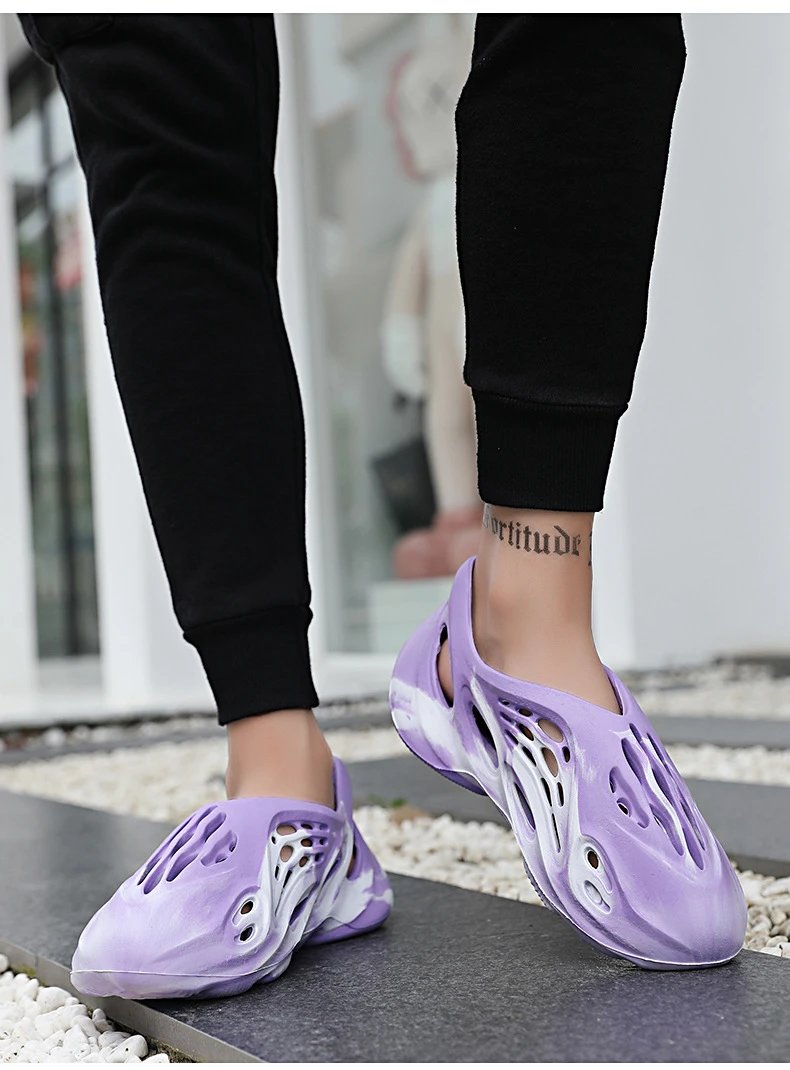 Design Yeezy Foam Runner-Inspired Purple Marbled Slide Sandals - 15