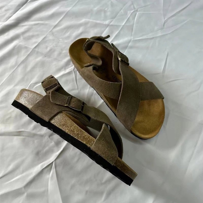 Cross sandals gray green