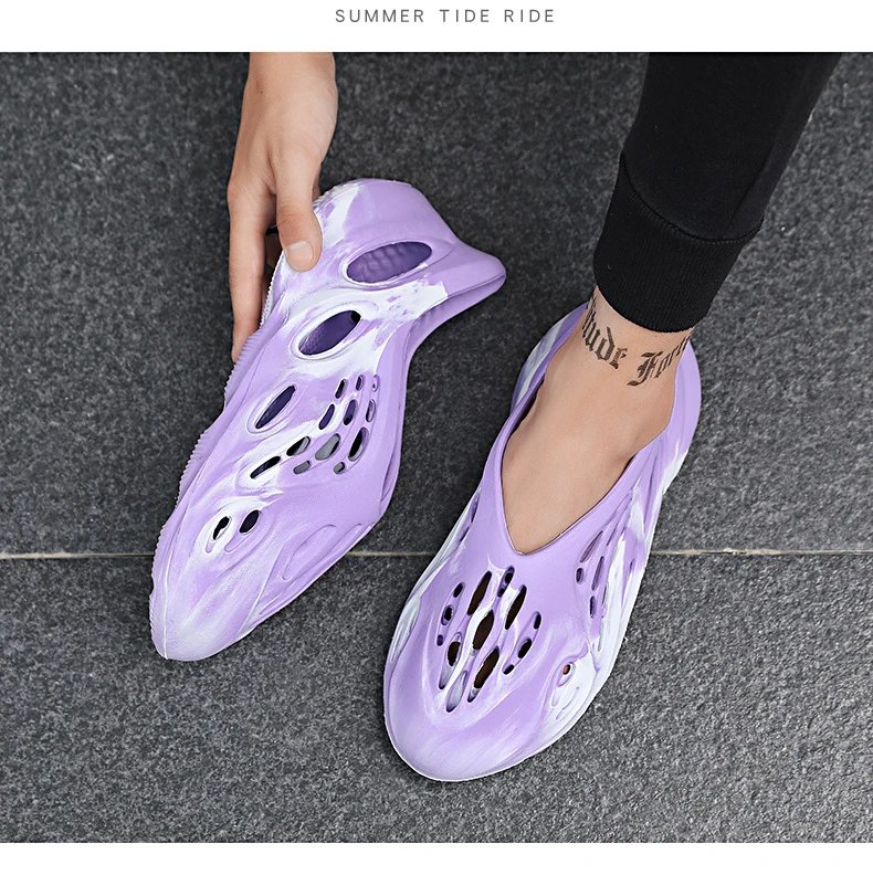Design Yeezy Foam Runner-Inspired Purple Marbled Slide Sandals - 17