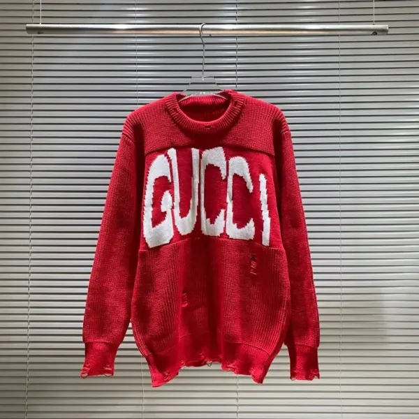 Gucci Distressed Logo Knit Sweater Red - 1