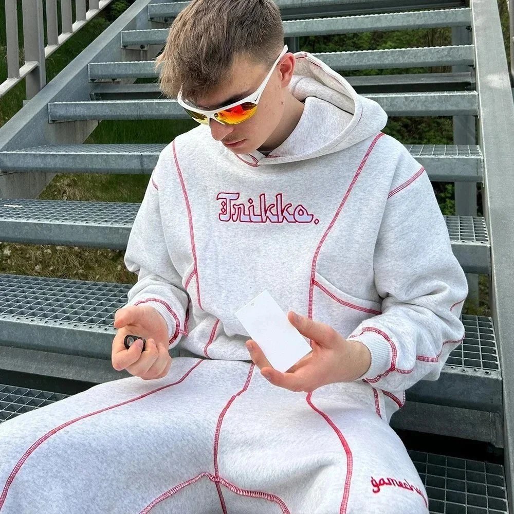 Trikkо Hoodie and Sweatpants Set Forest Green with Lime Stitching - 9
