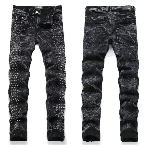 Amiri Studded Acid Wash Black Jeans - 1