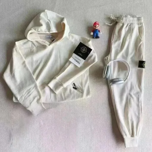 Stone Island Ribbed Hoodie and Sweatpants Set Off-White - 1