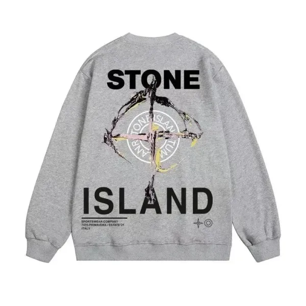 Stone Island Graphic Print Heather Gray Hoodie - 1