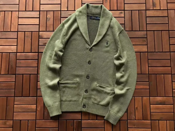 Ralph Lauren Shawl Collar Cardigan Army Green Sweater - 1