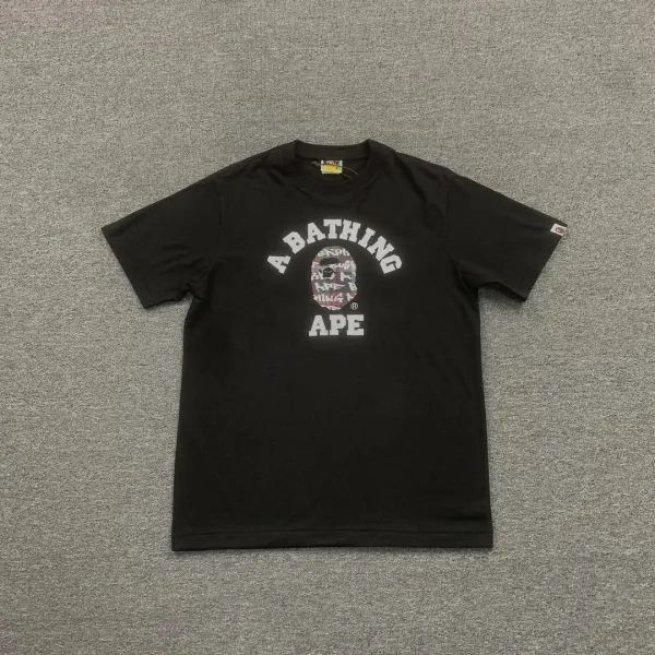A Bathing Ape Arch Logo Camo Ape Head Black T-Shirt - 1