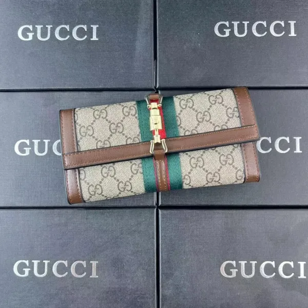 Gucci GG Marmont Long Wallet Beige Canvas with Web Stripe Wallet - 1