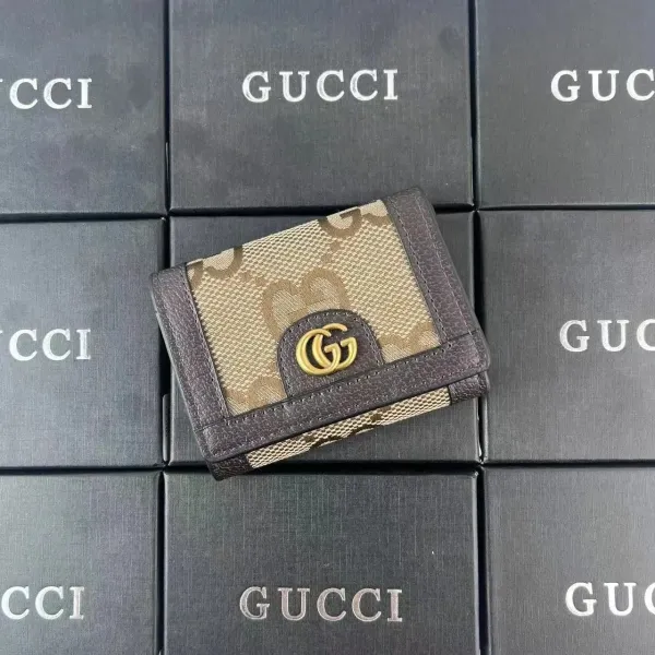 Gucci GG Marmont Mini Wallet Beige and Brown Canvas with Leather Trim - 1