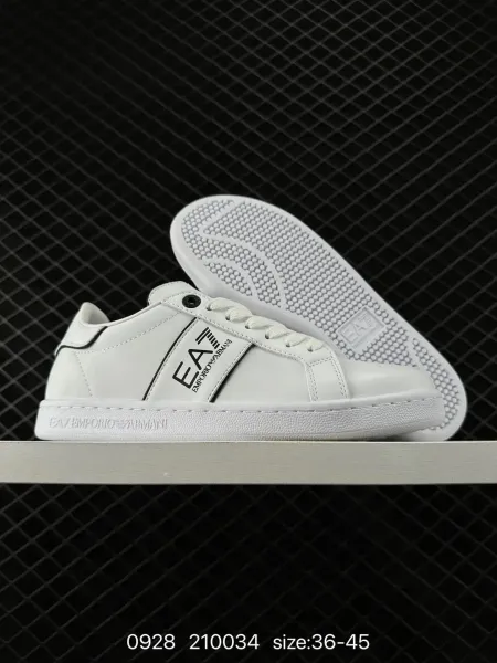 EA7 Emporio Armani Classic White Leather Sneakers - 1