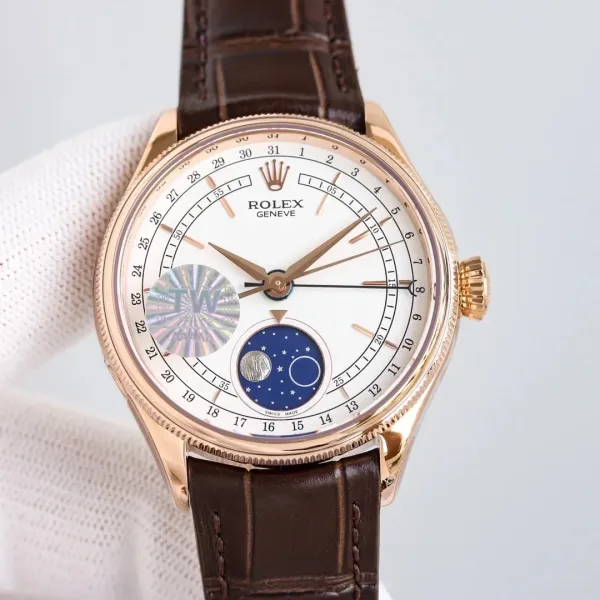 Rolex Cellini Moonphase White Dial Rose Gold Mechanical Watch - 1