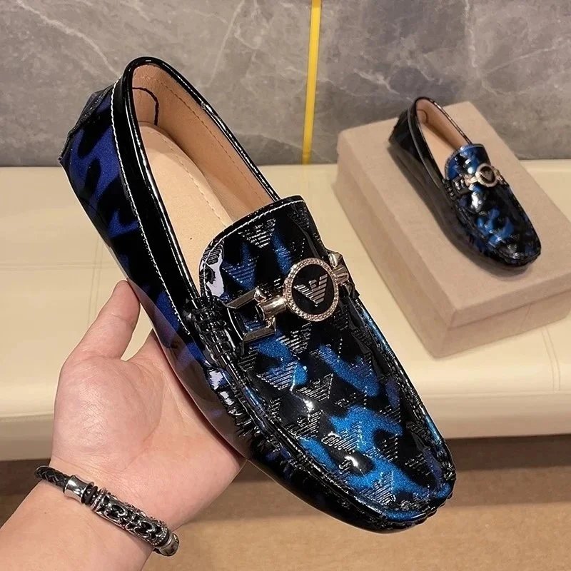 Armani Blue & Black Leather Loafers Blue