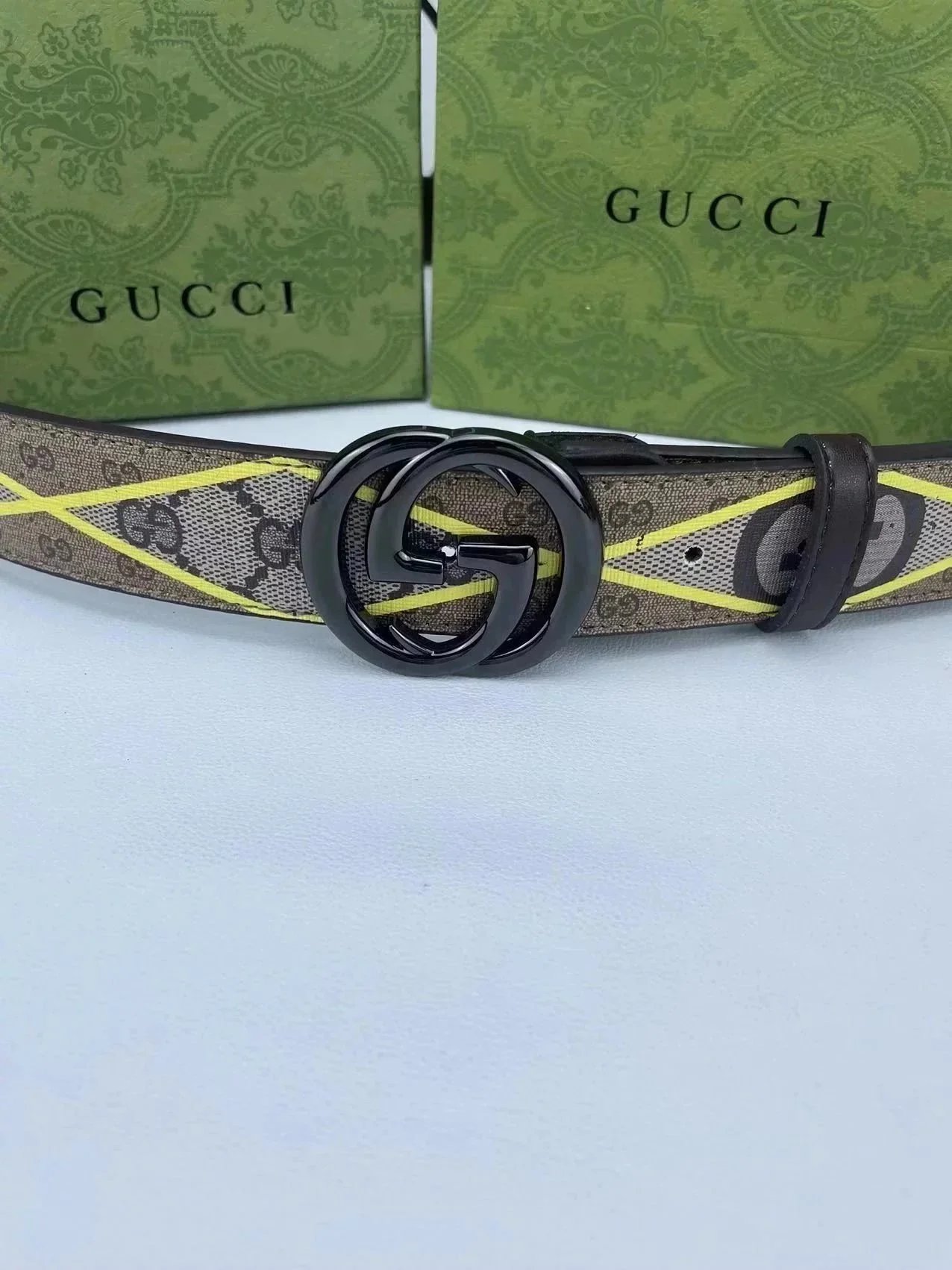 Burberry Belts Check Pattern Belt with B Monogram Buckle image 12