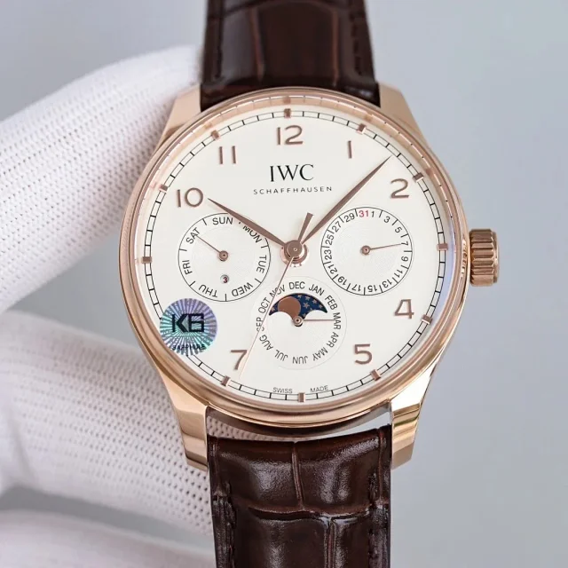 IWC Schaffhausen Watches Moonphase Perpetual Calendar Leather Strap Watch product detail image 9