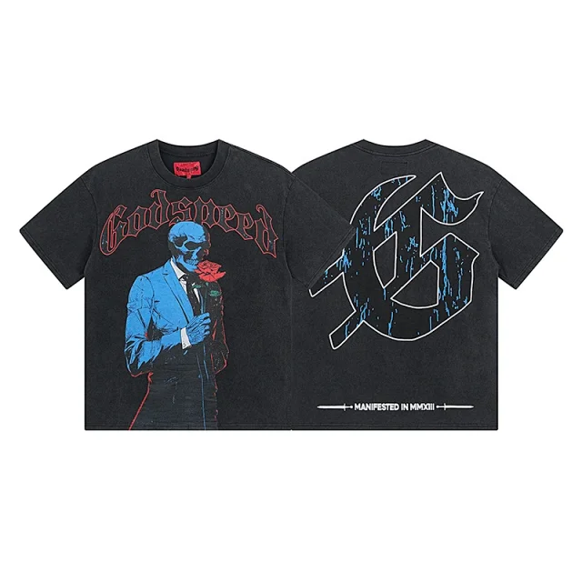 Godspeed T-Shirts Vintage-washed graphic print crew-neck product detail image 8