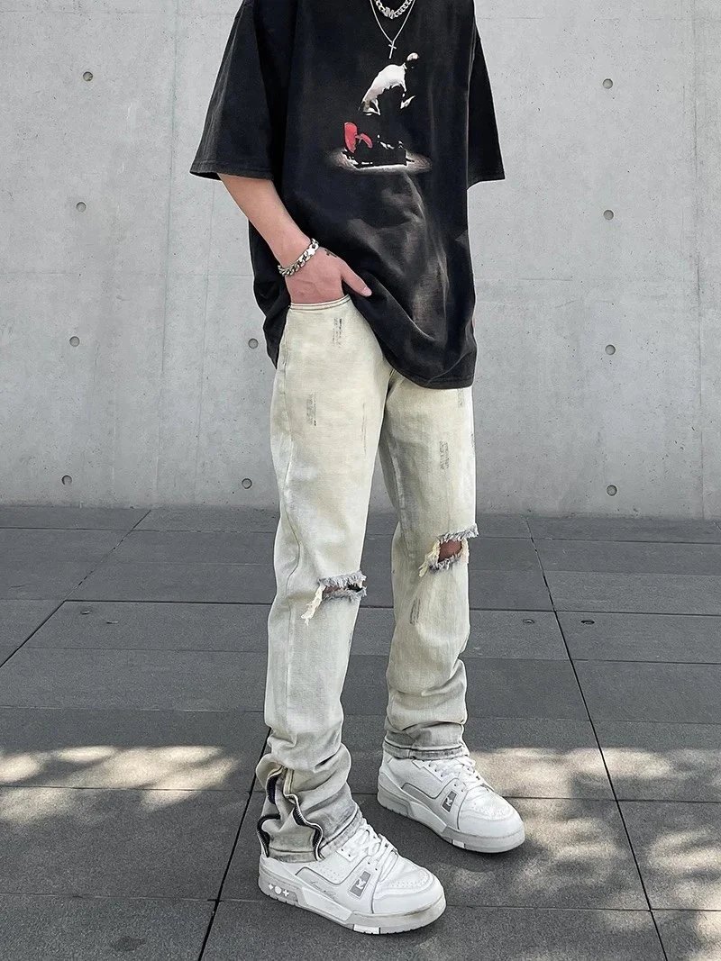 Off-White Industrial Jeans Light Wash Distressed Denim