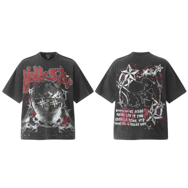 Hollstar Graphic Print Distressed Black T-Shirt - 1