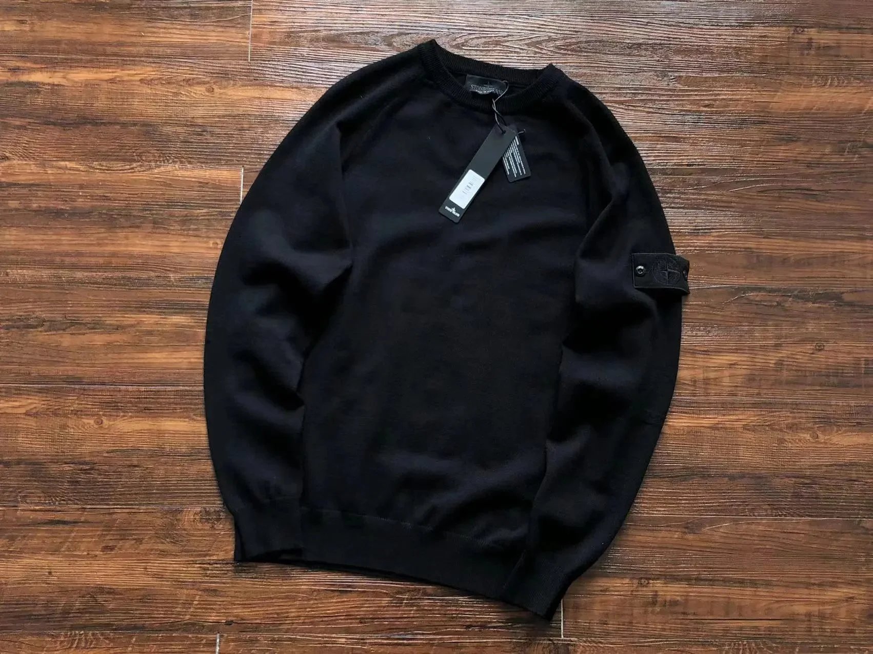 Stone Island Knitwear Crewneck knit sweater with Compass badge sleeve patch — 2
