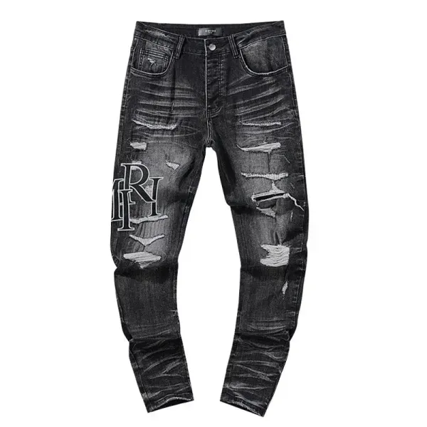 Gallery Dept. Distressed Logo Jeans Black - 1