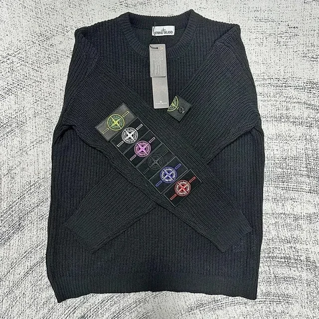 Stone Island Knitwear ST-C 010 ribbed knit sweater with compass sleeve badge product detail image 5