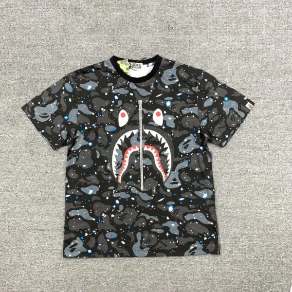 A Bathing Ape Shark Camo Zipper T-Shirt Black - 1