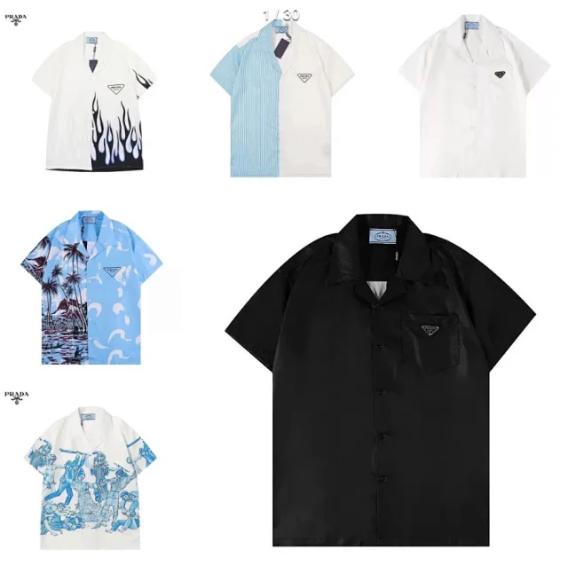 Prada Shirts Short-Sleeve Camp-Collar Logo Shirt product detail image 1