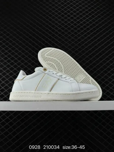 EA7 Emporio Armani Classic Low White Gold-Trim Sneakers - 1