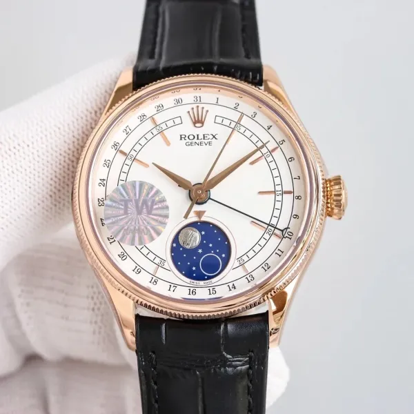 Rolex Cellini Moonphase Rose Gold White Dial Mechanical Watch - 1