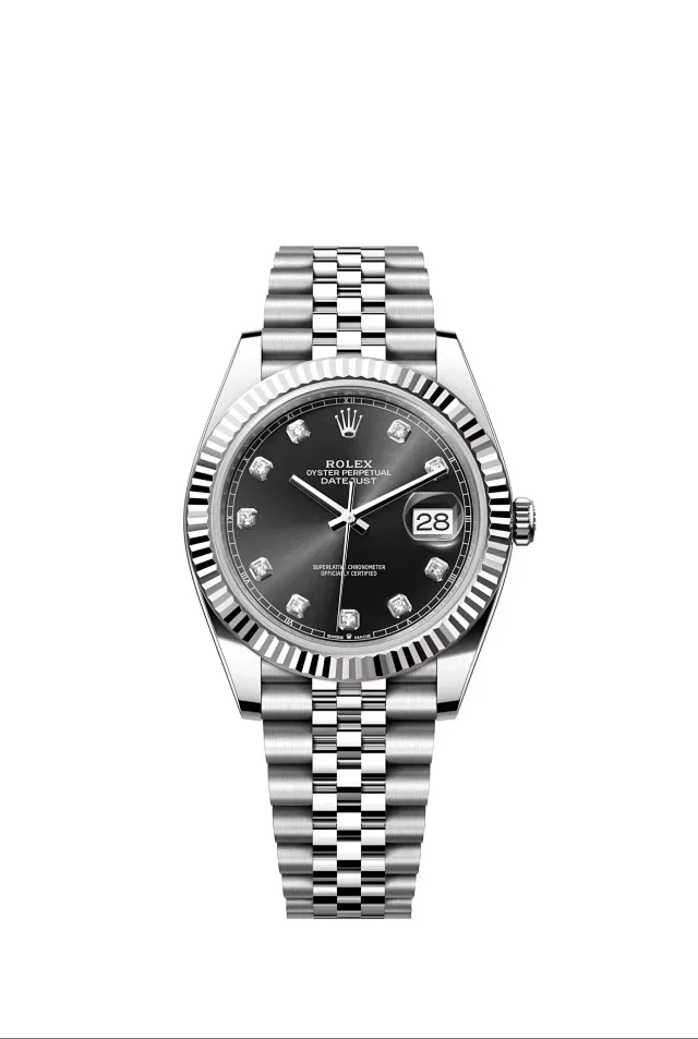 Rolex Watches Oyster Perpetual Datejust-style watch with fluted bezel, date magnifier, and jubilee bracelet product detail image 7