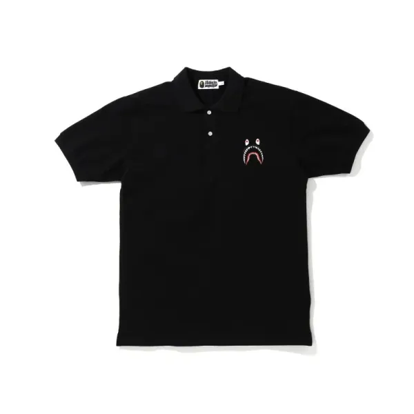 A Bathing Ape Shark Face Embroidered Black Polo - 1