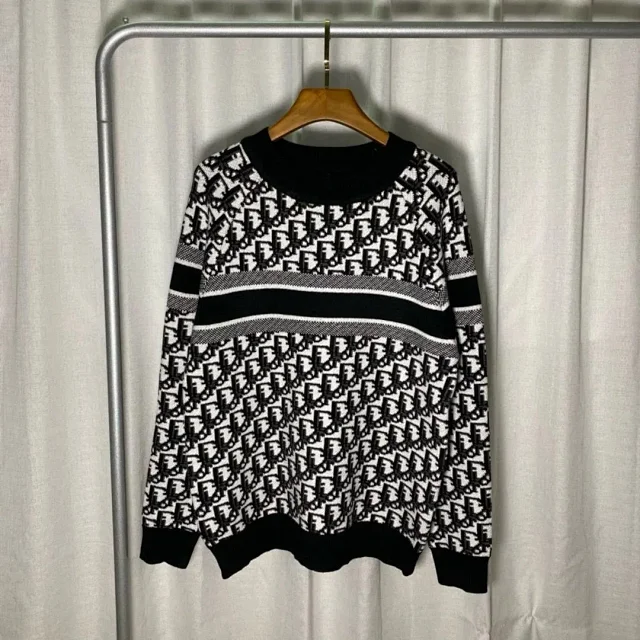 Dior Knitwear Logo knit sweater with striped cuffs product detail image 4