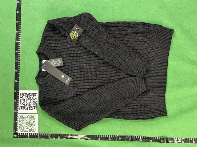 Stone Island Knitwear ST-C 010 ribbed knit sweater with compass sleeve badge product detail image 2