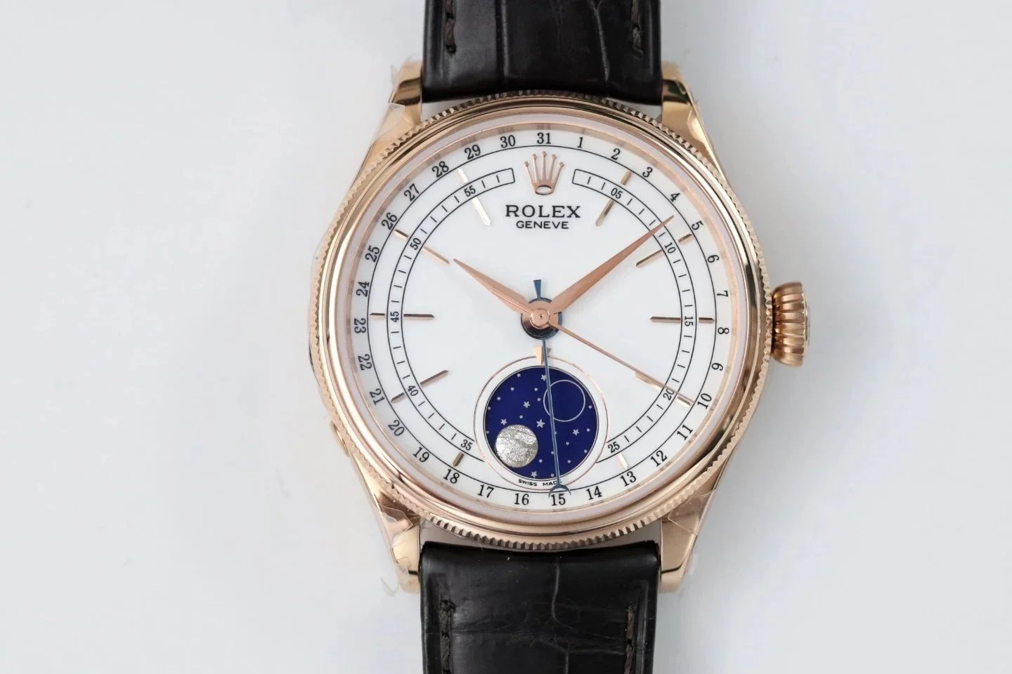 Rolex Cellini Moonphase White Dial Rose Gold Mechanical Watch - 1