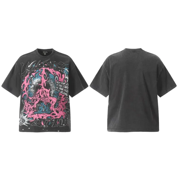 Saint Tears Graphic Print Distressed Black T-Shirt - 1
