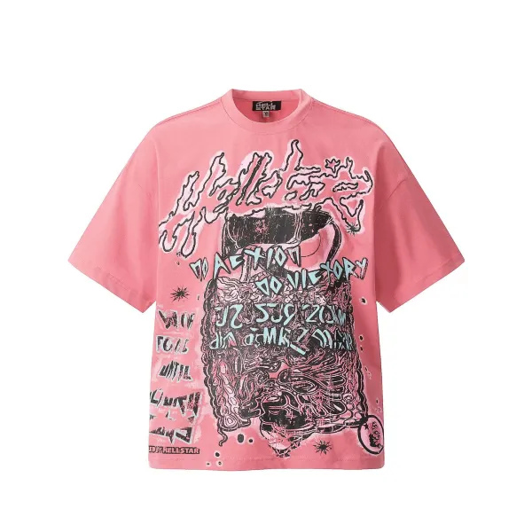 Hellstar Hellstar Graphic Print Pink Oversized T-Shirt - 1